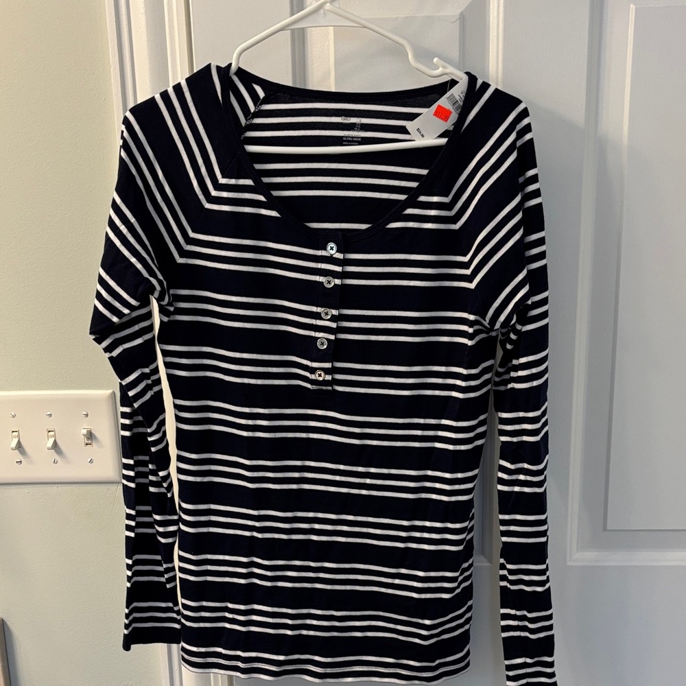 GAP Navy and White Striped Henley